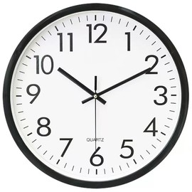Modern Wall Clock, 12 Inch Quartz Movement, Silent Non-Ticking, Black Frame with White Face