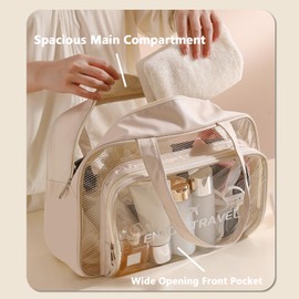 DAPOWER Travel Toiletry Bag for Women and Men, Beach Bag Waterproof Sandproof, Large Clear Tote for Gym Pool Beach Summer Vacation (Beige)