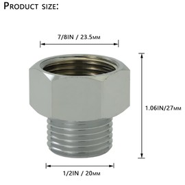 1/2" x 7/8" Male-Female Pipe Adapter 15/16" Connector Splitter – for Ice Makers, Dishwashers, Shower Hoses, Faucets, Glass Washers, Toilet Tanks – Brass Extension Connector