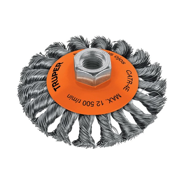 Truper CATR-4E, Carda para esmeriladora angular, tipo plato, alambre trenzado,