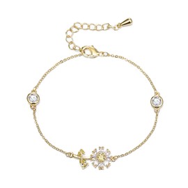 Clearine Dainty Sunflower Bracelet for Women, Sparkling Cubiz Zirconia Link Bracelets for Daily Wear Summer Jewellery Gold