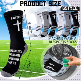 6 Pairs Cross Grip Soccer Socks Anti Slip with Bible Verse Religious Jesus Socks with Rubber Dots for Yoga Football(White Gray, Gray Black and Black Gray,Christian)