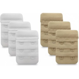 Soft Bra Extender 3 Hook, 6-Pack Comfortable Bra Back Extenders with 2 Hook Design for Adjustable Fit, Skin & White Colors