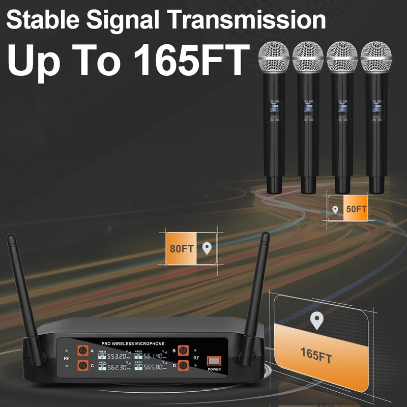 Depusheng DX4 Wireless Microphone, Professional 4 Channels Karaoke Handheld System