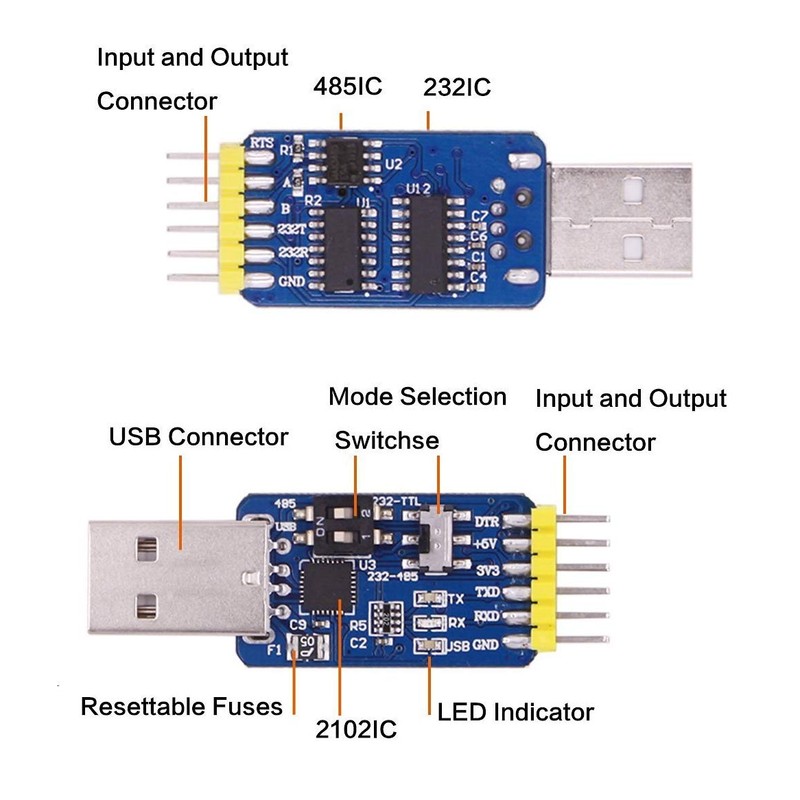 WITMOTION USB-UART 6 in 1 Multifunction (USB-TTL/RS485/232, TTL-RS232/485, 232-485) Serial