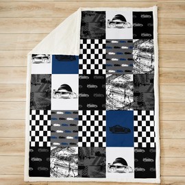 Feelyou Race Car Fleece Throw Blanket 40"x50" Kids Sports Car Plush Blanket for Bed Sofa Couch Boys Girls Teens Extreme Sports Theme Sherpa Blanket Cool Speed Buffalo Plaid Fuzzy Blanket