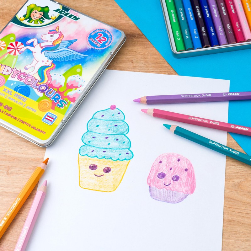 JOLLY X-BIG Candy Colours 12 Colours Extra Thick and Shatterproof