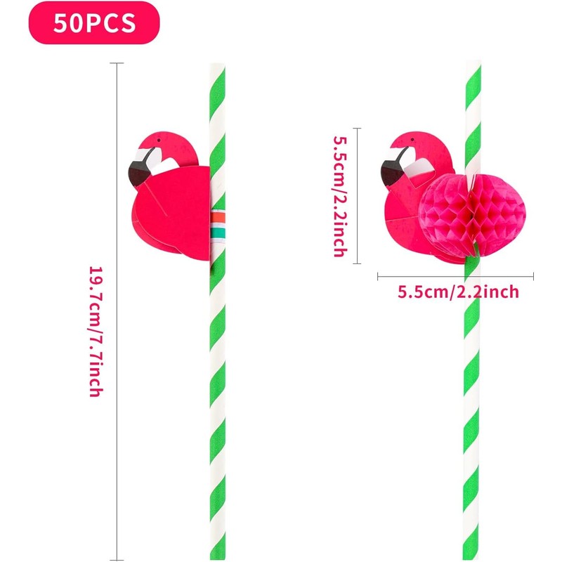 50 Pieces 3D Fruit Paper Straws Biodegradable Party Straws Flamingo