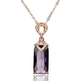 Kim Carrey Gemstone Necklace for Women, 18K Rose Gold, Natural Stones, Elegant Design, Mother's Day, Birthday, Thanksgiving Gifts for Women (Purple Rectangle)