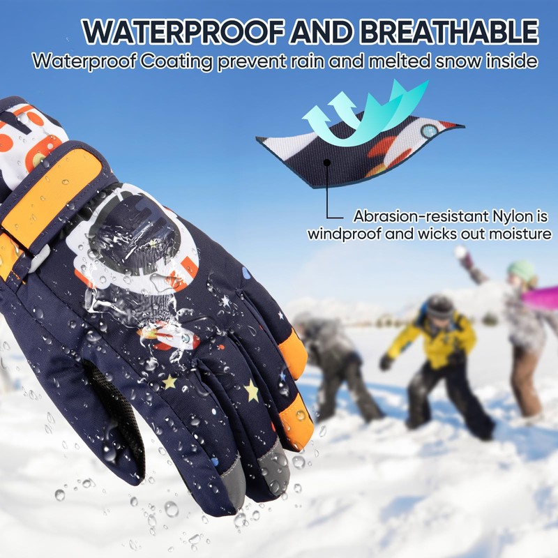 OMECHY Kids Ski Snow Gloves Waterproof Winter Cold Weather Windproof