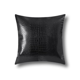 Artscope Cozy Cushion Covers Cases for Couch Sofa Home Decoration Solid Dyed Crocodile PU Faux Leather Both Sides Throw Pillow Covers 45x45cm,18x18 Inches (Black)