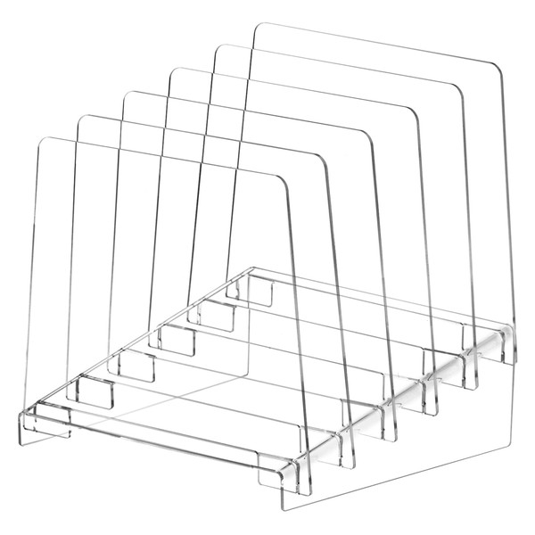 QWORK 5-Section Clear Acrylic Desk File Organizer, Shatter-Resistant with Deep