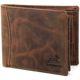 Fa.Volmer® Men's Leather Wallet, Used Look with RFID Protection, Brown / Beige, brown