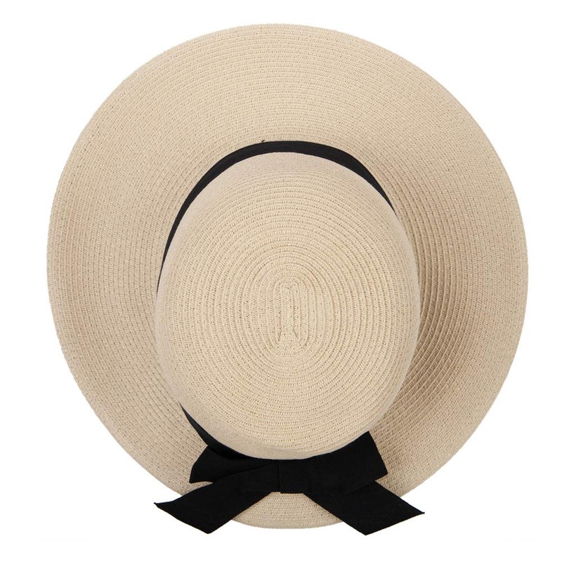 Women's Paper Braid Bow Accented Contrasting Sized Brim Sun Hat