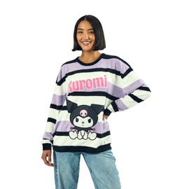 Bioworld Kuromi Character Sitting Women's Purple & White Eyelash Sweater-XL