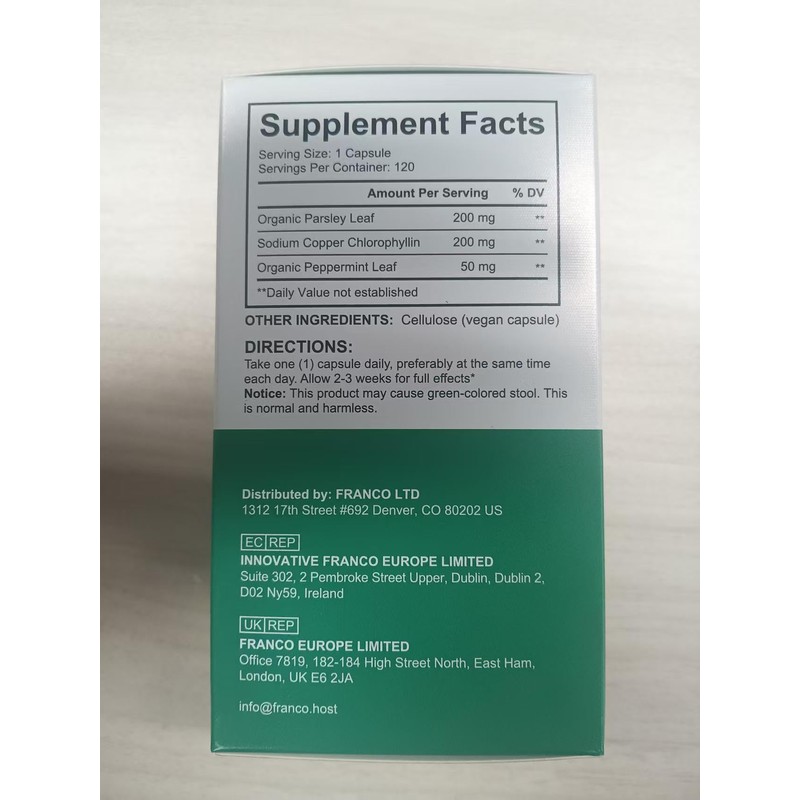 Body Deodorizing Supplement, Chlorophyllin & Parsley Extract Capsules, Daily Herbal