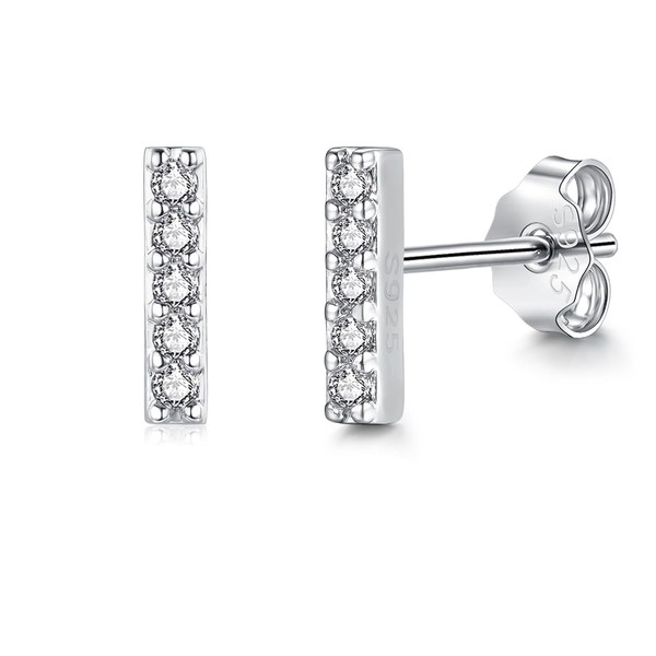 Zolkamery Silver Stud Earrings, Small 925 Sterling Silver Bar Studs,