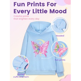 WELAKEN Girls Butterfly Print Hoodies Sweatshirts Long Sleeves Pullover Tops