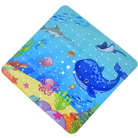 OTraki Baby Bath Mats Non Slip, Cartoon Shower Mat 53x53cm Marine Animal World Bathtub Mat with Drain Holes Suction Cups Machine Washable Children Shower Mat for Bathroom Tub