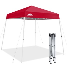EAGLE PEAK 8x8 Slant Leg Pop-up Canopy Tent Easy One Person Setup Instant Outdoor Beach Canopy Folding Portable Sports Shelter 8x8 Base 6x6 Top (Red)