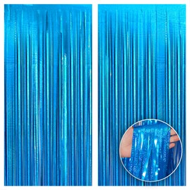 Katchon, Iridescent Blue Backdrop Curtain - 6.4x8 Feet, Pack of 2 | Iridescent Blue Streamers for Summer Party Decorations | Beach Party Decorations, Ocean Backdrop for Under The Sea Party Decorations