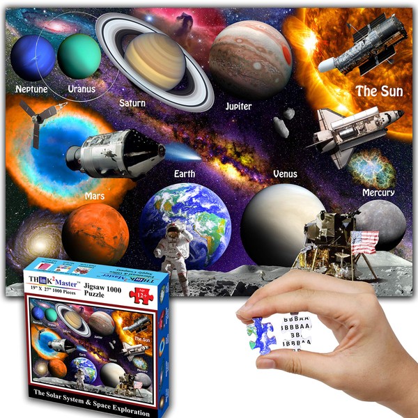 Think2Master Solar System & Space Exploration 1000 Pieces Jigsaw Puzzle for Kids 12+, Teens, Adults & Families. Great Gift for stimulating Learning About Astronomy. Size: 19” X 27”