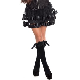 XLIUAX Black Ruffle Socks, Cotton Knee High Girls Lolita Socks with Bow, Kawaii Goth Lolita Sock Gift for Women Daily Wear School Dating Dance