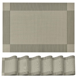 Artoid Mode Teal Gold Crossweave Vinyl Non-Slip PVC Set of 6 Placemats, Wipeable Washable Woven Place Mats For Home Holiday Party Dining Table