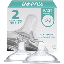 Mason Bottle - Pezones de flujo rápido (más de 6 meses) - Pezones de biberón de silicona, se adapta a cualquier tarro de boca regular, forma natural ancha, sin BPA, no tóxico, fabricado en Estados
