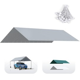 Quictent Carport Replacement Tarp Canopy Top Cover with Bungees Balls, for 10x20 ft Garage Party Tent Shelter - Gray, One Roof Only