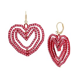 Betsey Johnson Womens Pavé Heart Drop Earrings