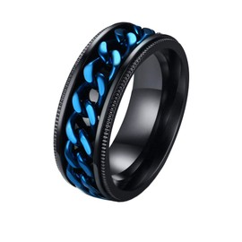 UMtrade Black Spinner Rings Classic Stainless Steel Mens Blue Rotating Chain Ring Two Tone Band