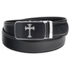 QHA Mens Jesus Cross Automatic Buckle Ratchet Leather Belt Q39-Silver