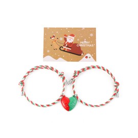 Christmas Bracelets for Couples Matching Couple Bracelets for Christmas Magnetic Adjustable Rope String Bracelet for Him and Her Christmas Gifts for Boyfriend Girlfriend (A:Christmas Bracelets for Couples)