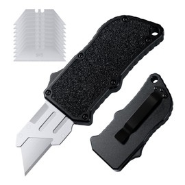 XXV Aluminum Alloy Utility Knife, Box Cutter,Cute Heavy Duty Pocket Knife, Safety Replaceable Blade EDC Razor Knives with 10Pcs Replaced Blades,Black