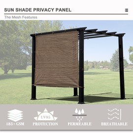 Sun Shade Privacy Panel with Grommets on 4 Sides for Patio, Awning, Window Cover, Pergola or Gazebo (Mocha Brown, 8' x 8')
