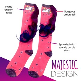 Gears Out Magical Unicorn Socks with Colorful Tail - Pink and Purple - One-size