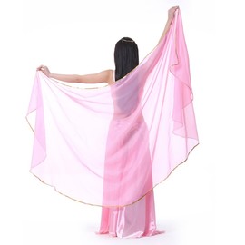 98.43" x 47.24" Lightweight Semicircle Chiffon Veil Belly Dance Scarf Blue Veil Scarf Shawls Trimed Gold Sequence (PINK)
