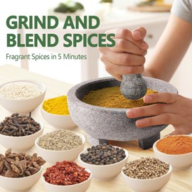 Luvan Large Mortar and Pestle Set,4 Cups Unpolished Granite Natural Stone Grinder Bowl for Molcajete Guacamole Bowl Crushing/Mexicano Guacamole,Spices Grinder,Herb Crusher,Salsa Pesto-8IN/Gray