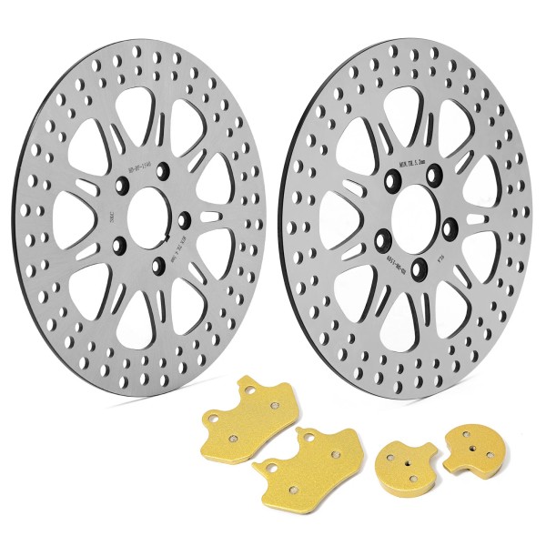 Tarazon 2Pcs 11.5" Front Rear Brake Rotors Pads For Harley