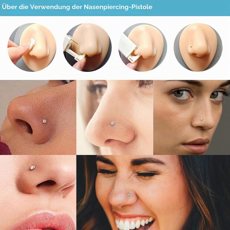 AceFun Pack of 9 Nose Piercing Gun Kit, Silver Piercing