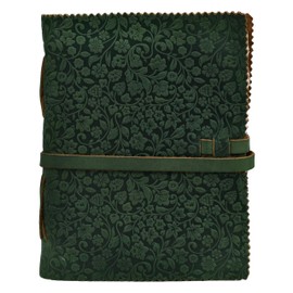 LEATHER VILLAGE Leather Bound Floral Embossed Journal for Women Men - 200 Pages, 8”X6”(A5), Green - Book of Shadows, Vintage Blank Paper Travel Diary, Notebook for Writing, Drawing, Sketchbook