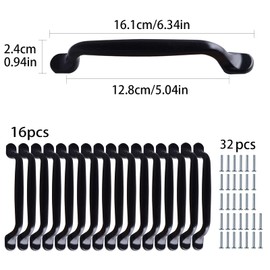 16 Pcs Cabinet Handles 128mm Black Pull Handles for Cupboards Kitchen Handles with 32 Pcs Screws Door Bow Pull Handle Hole Spacing 128mm Aluminum Alloy Cabinet Handle for Bedroom Furniture Door Drawer