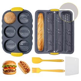 5 Pcs Silicone Baguette Baking Mold and Hamburger Bun Pan Set