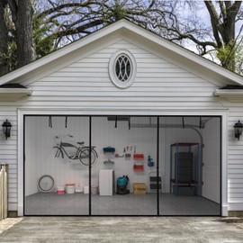 HBlife Garage Screen Doors for 2 Car Garage,16x7FT Fiberglass Magnetic Garage Door Screen, Hands Free Retractable Garage Net Screen Door Mesh with 6 Roll Up Starps and 26 Magnets for Patio, Gym, Porch