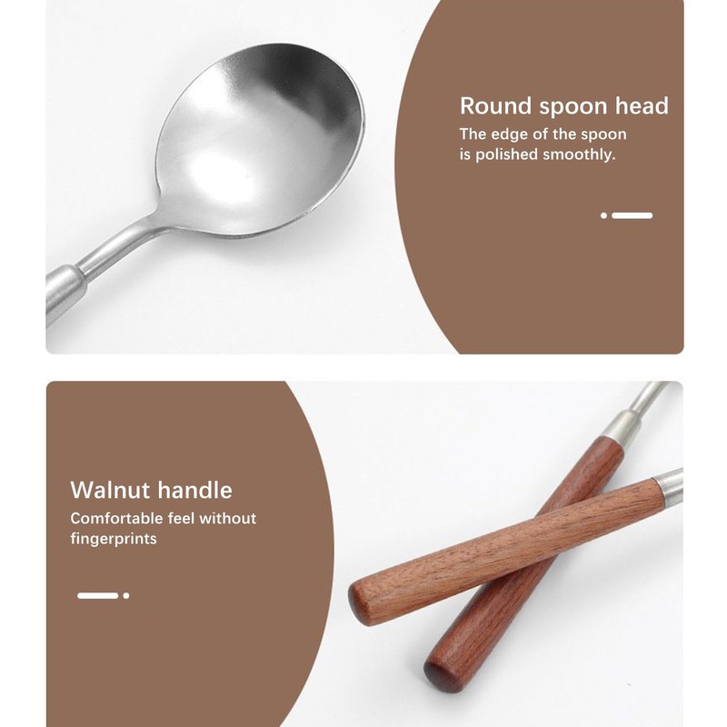 Ouliget Retro Wooden Handle Spoon,Matte Stainless Steel Serving Tablespoons,Wooden DinnerSpoon,Matte