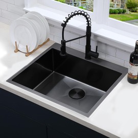VCCUCINE 25 Inch Black Drop in Kitchen Sink,25x22 Inch Gunmetal Black Single Bowl Stainless Steel Basin Topmount Kitchen Sink,16 Gauge Metal Laundry Sink Black Small Kitchen Sink