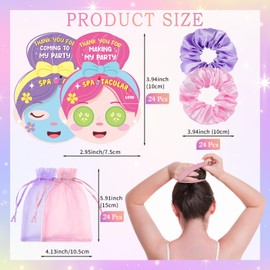 EYNDYN 24 Set Pink Purple Spa Party Hair Scrunchies Gift Bulk For Guest With Greeting Cards And Organza Bags Girls Sleepover Favors Elastic Hairband Bachelor Sleeping Slumber Party Supplies