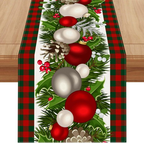Jiudungs Linen Red and Green Buffalo Check Plaid Christmas Table