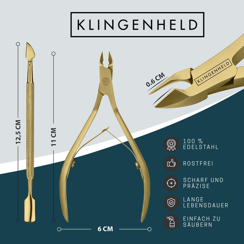 KLINGENHELD® Precise Cuticle Nippers with 1 Cuticle Pusher - Very